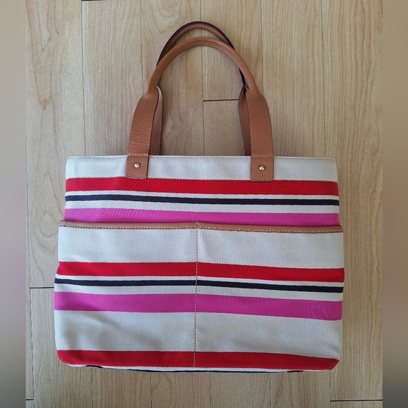 Kate Spade New York Oak Island Stripe tote bag 17 x 11 BEAUTIFUL PINK BAG - Picture 12 of 16